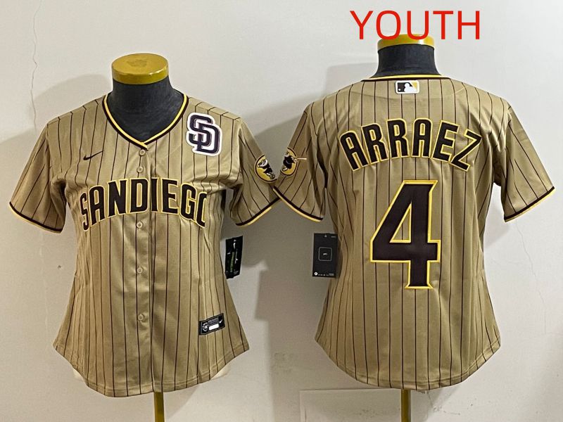 Youth San Diego Padres #4 Arraez Brown Stripe Game 2025 Nike MLB Jersey style 6->youth mlb jersey->Youth Jersey